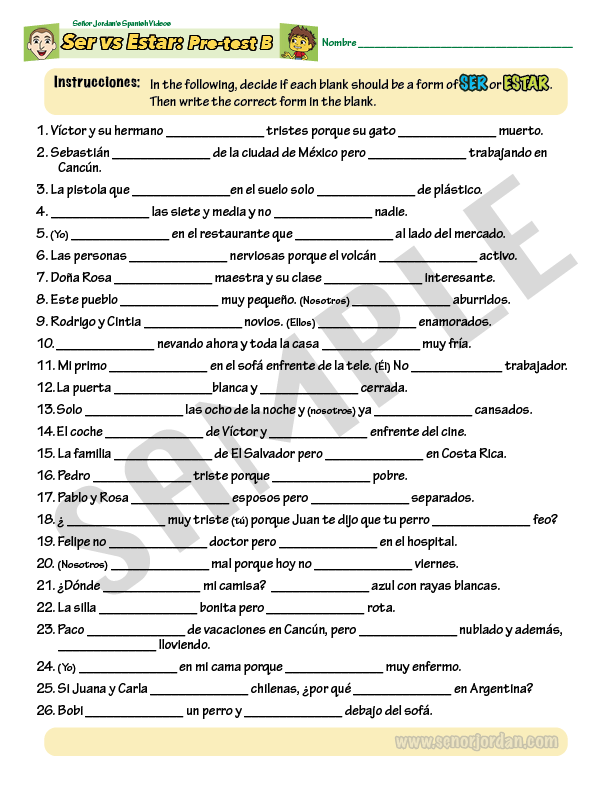 Ser vs. Estar series – worksheets – Señor Jordan